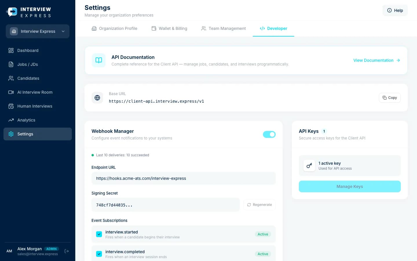 Developer API and webhooks